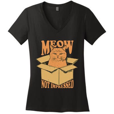 Meow Not Impressed Sarcastic Cat Meme Grumpy Feline In Box .Png Women's V-Neck T-Shirt
