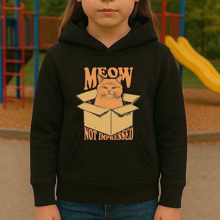 Meow Not Impressed Sarcastic Cat Meme Grumpy Feline In Box .Png Kids Hoodie