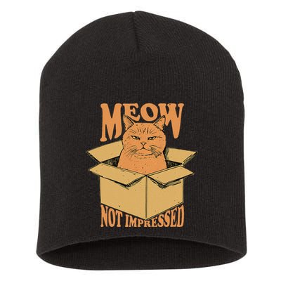 Meow Not Impressed Sarcastic Cat Meme Grumpy Feline In Box .Png Short Acrylic Beanie