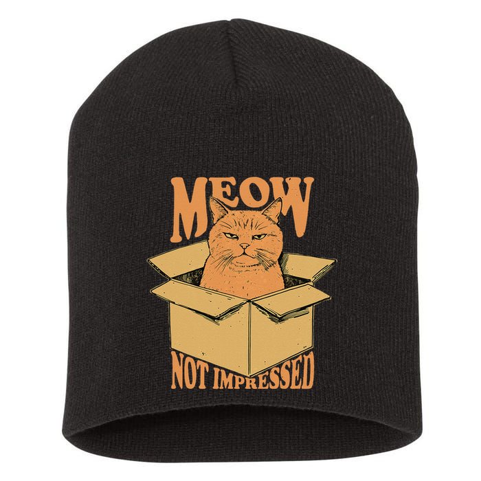 Meow Not Impressed Sarcastic Cat Meme Grumpy Feline In Box .Png Short Acrylic Beanie
