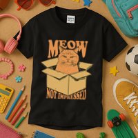 Meow Not Impressed Sarcastic Cat Meme Grumpy Feline In Box .Png Kids T-Shirt