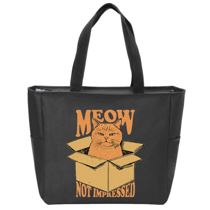 Meow Not Impressed Sarcastic Cat Meme Grumpy Feline In Box .Png Zip Tote Bag