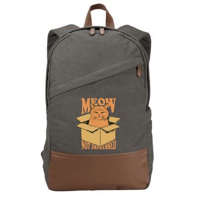 Meow Not Impressed Sarcastic Cat Meme Grumpy Feline In Box .Png Cotton Canvas Backpack
