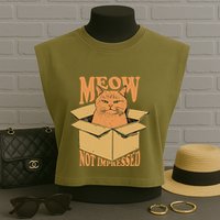 Meow Not Impressed Sarcastic Cat Meme Grumpy Feline In Box .Png Garment-Dyed Women's Muscle Tee