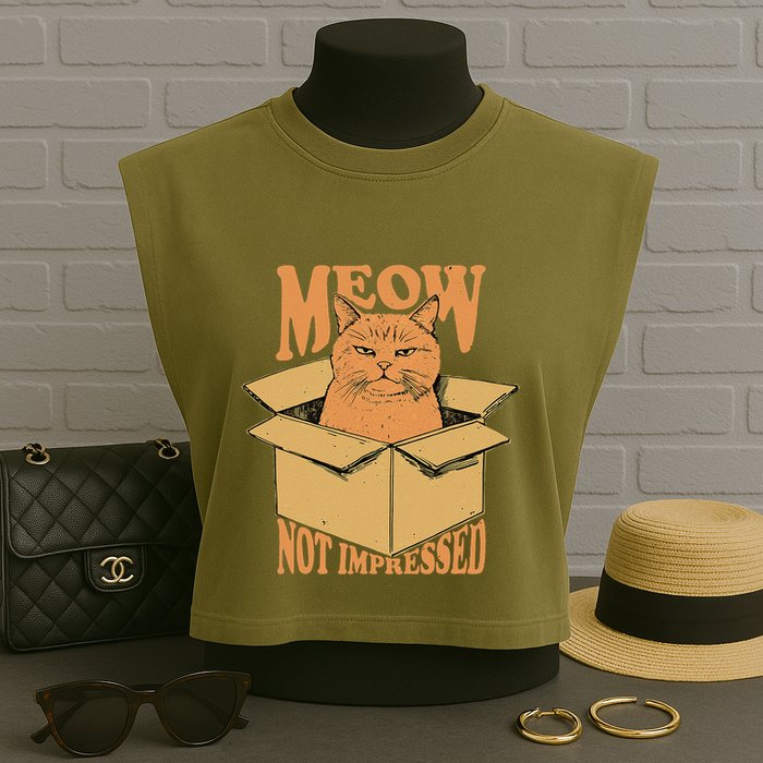 Meow Not Impressed Sarcastic Cat Meme Grumpy Feline In Box .Png Garment-Dyed Women's Muscle Tee