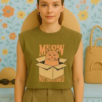 Meow Not Impressed Sarcastic Cat Meme Grumpy Feline In Box .Png Garment-Dyed Women's Muscle Tee