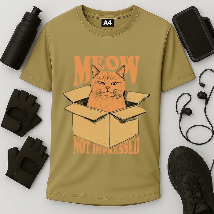 Meow Not Impressed Sarcastic Cat Meme Grumpy Feline In Box .Png Performance Shirt