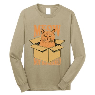 Meow Not Impressed Sarcastic Cat Meme Grumpy Feline In Box .Png Long Sleeve Shirt