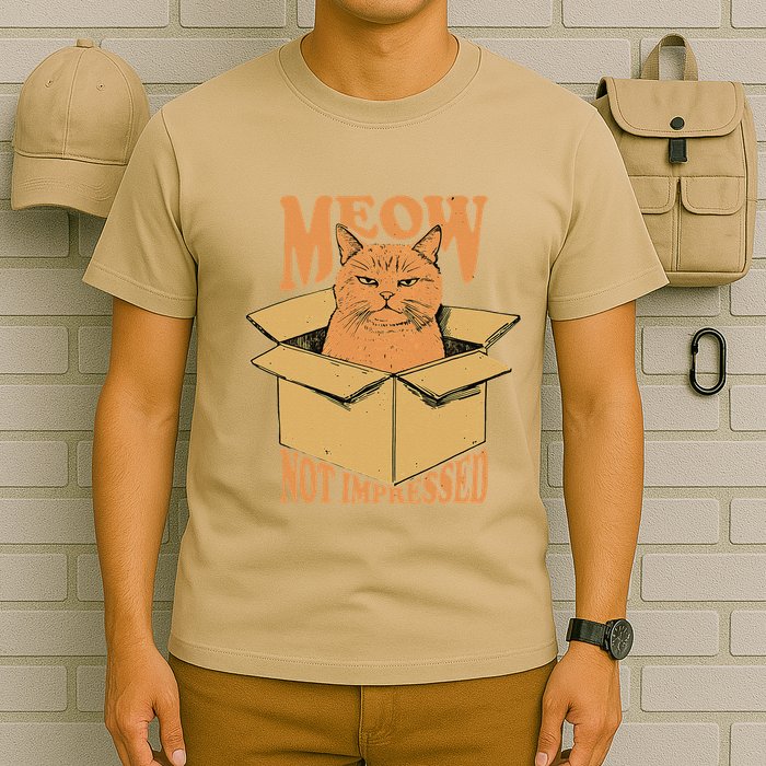 Meow Not Impressed Sarcastic Cat Meme Grumpy Feline In Box .Png T-Shirt