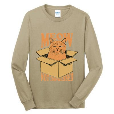 Meow Not Impressed Sarcastic Cat Meme Grumpy Feline In Box .Png Tall Long Sleeve T-Shirt