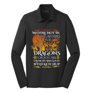 Meddle Not In The Affairs Of Dragons Silk Touch Performance Long Sleeve Polo