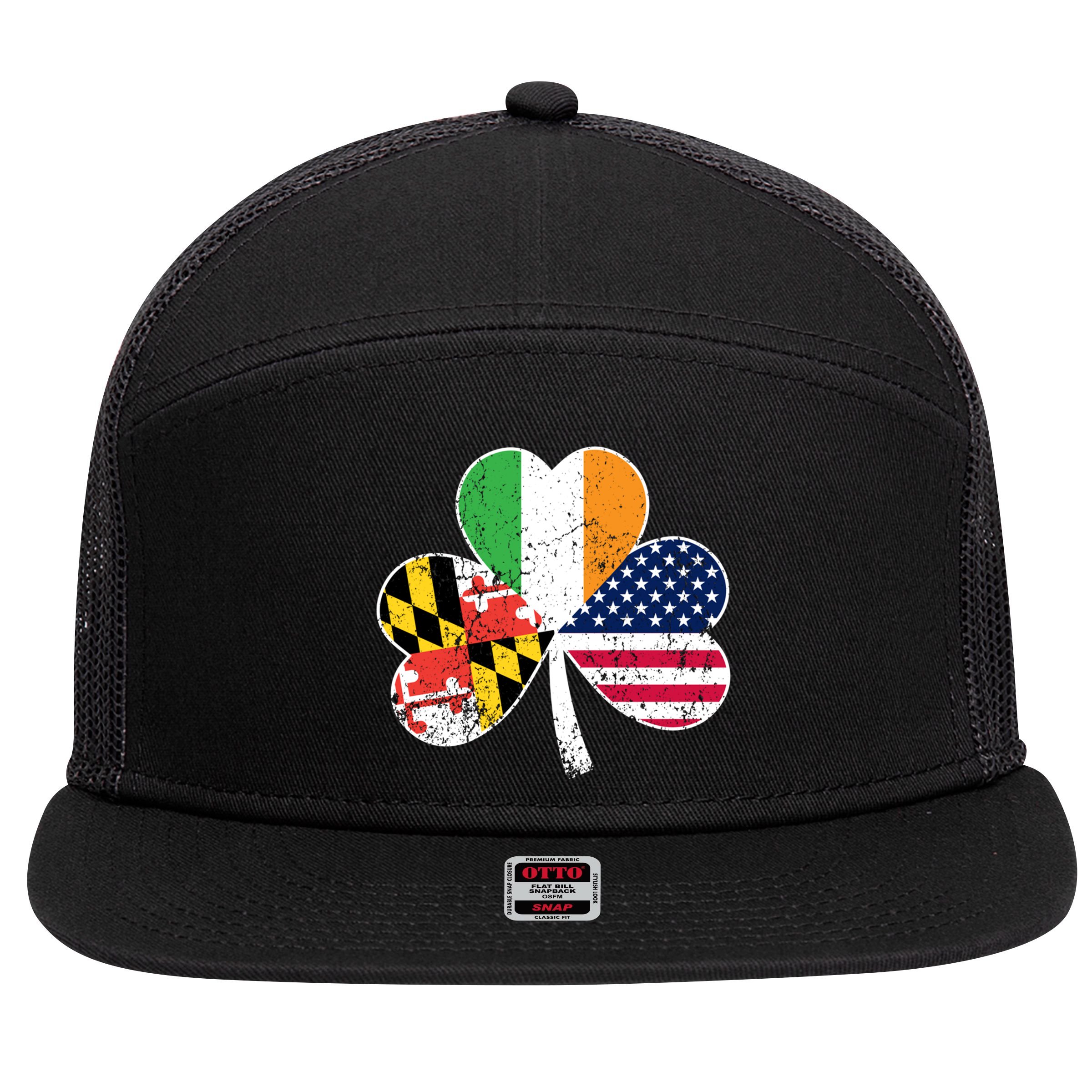 Maryland Native Irish American Flag Shamrock St Patricks Day Cute Gift 7 Panel Mesh Trucker Snapback Hat