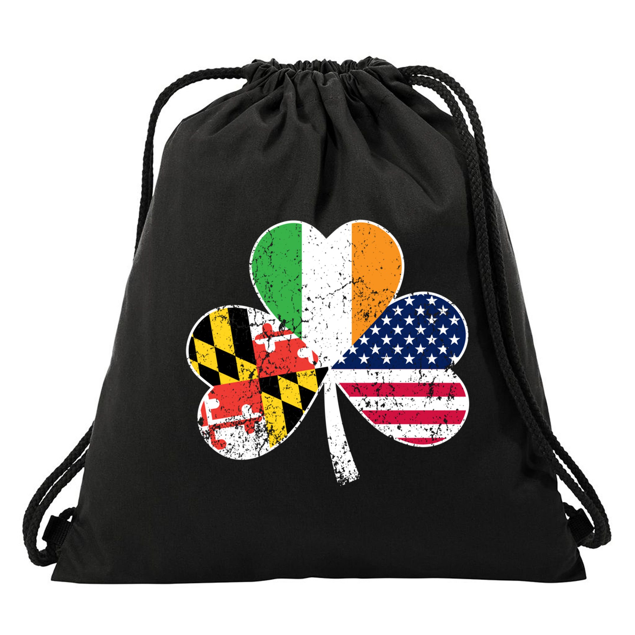 Maryland Native Irish American Flag Shamrock St Patricks Day Cute Gift Drawstring Bag