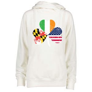 Maryland Native Irish American Flag Shamrock St Patricks Day Cute Gift Womens Funnel Neck Pullover Hood