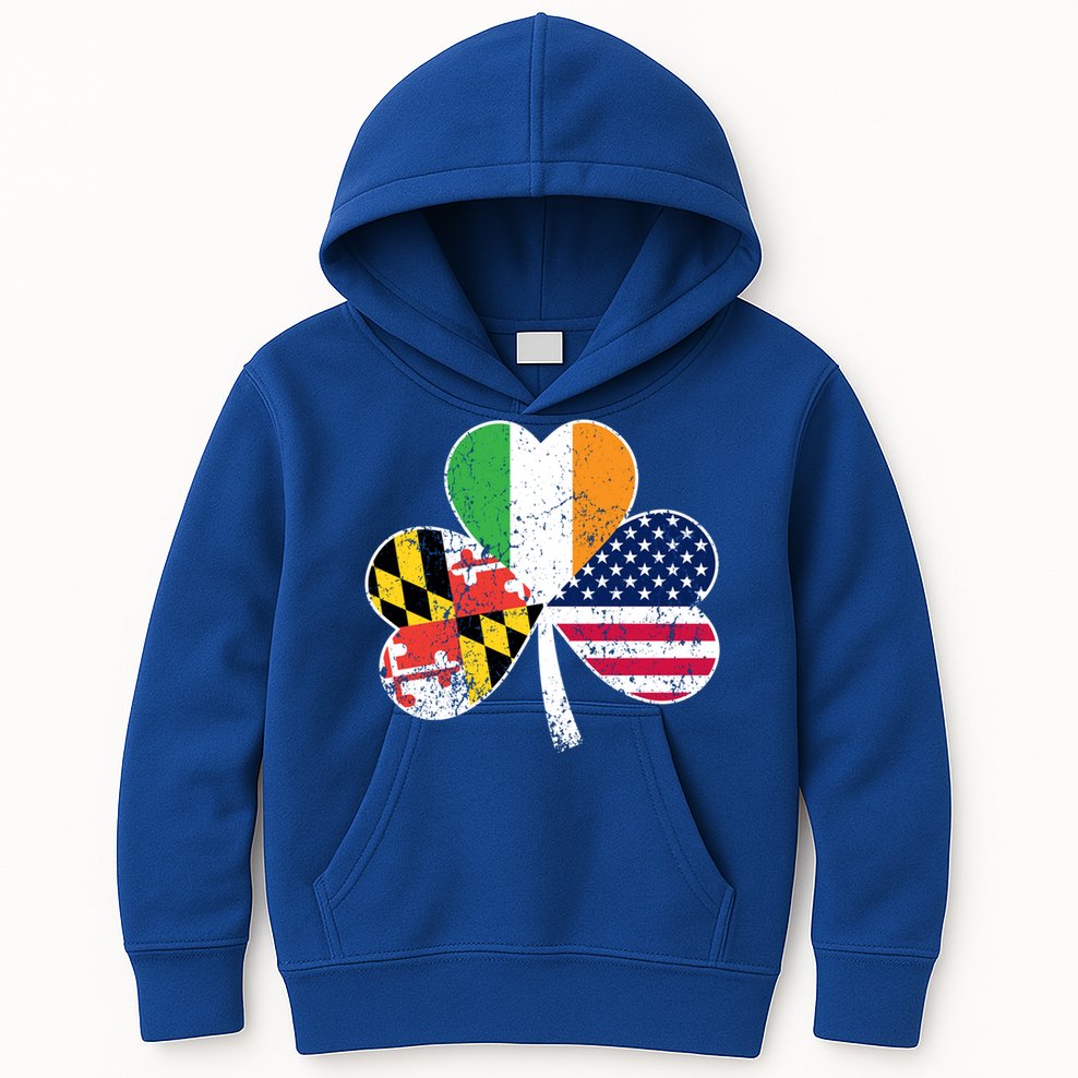 Maryland Native Irish American Flag Shamrock St Patricks Day Cute Gift Kids Hoodie