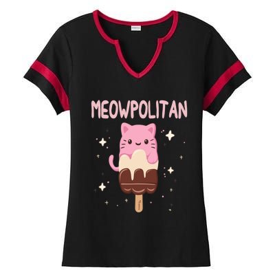 Meowpolitan Neapolitan Ice Cream Cute Gift Ladies Halftime Notch Neck Tee