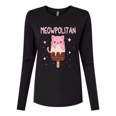 Meowpolitan Neapolitan Ice Cream Cute Gift Womens Cotton Relaxed Long Sleeve T-Shirt