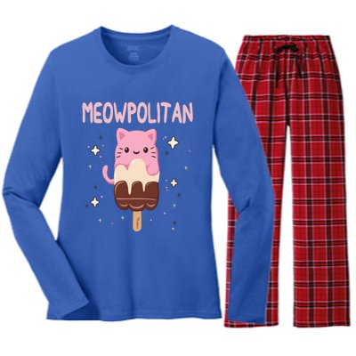 Meowpolitan Neapolitan Ice Cream Cute Gift Women's Long Sleeve Flannel Pajama Set 