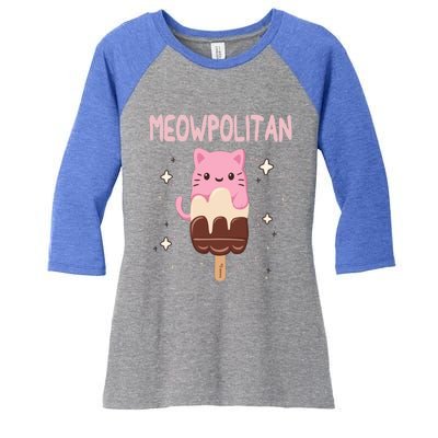 Meowpolitan Neapolitan Ice Cream Cute Gift Women's Tri-Blend 3/4-Sleeve Raglan Shirt