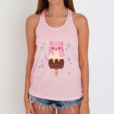 Meowpolitan Neapolitan Ice Cream Cute Gift Women's Knotted Racerback Tank