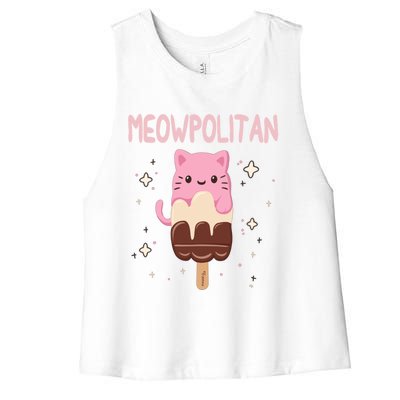 Meowpolitan Neapolitan Ice Cream Cute Gift Women's Racerback Cropped Tank