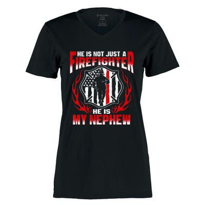 My Nephew Is A Firefighter Hero Proud Fire Aunt Uncle Gifts Women's Momentum V-Neck T-Shirt