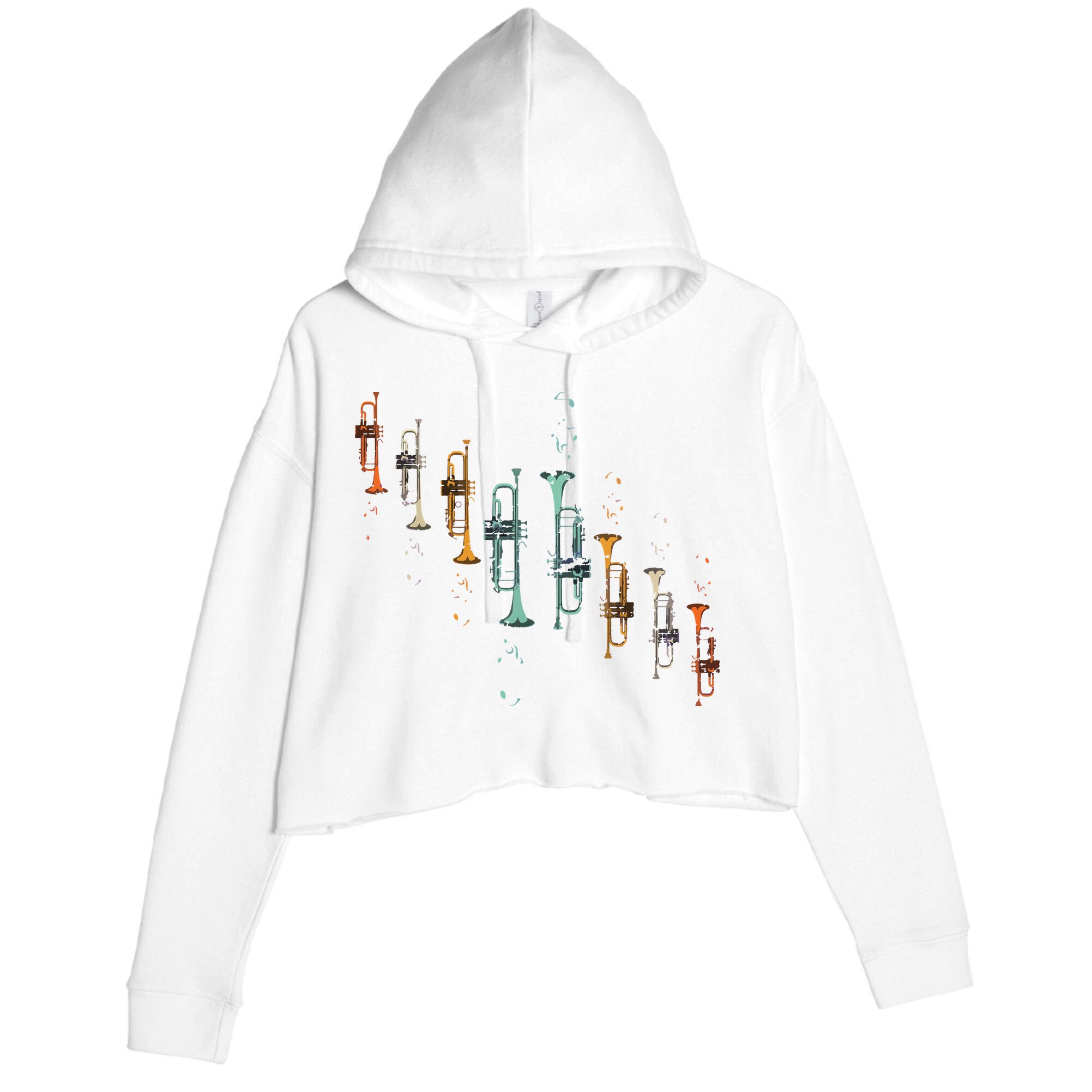 Music Notes Jazz Musician Trumpeter Gift Trumpet Crop Fleece Hoodie