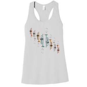 Music Notes Jazz Musician Trumpeter Gift Trumpet Women's Racerback Tank