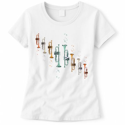 Music Notes Jazz Musician Trumpeter Gift Trumpet Womens T-Shirt