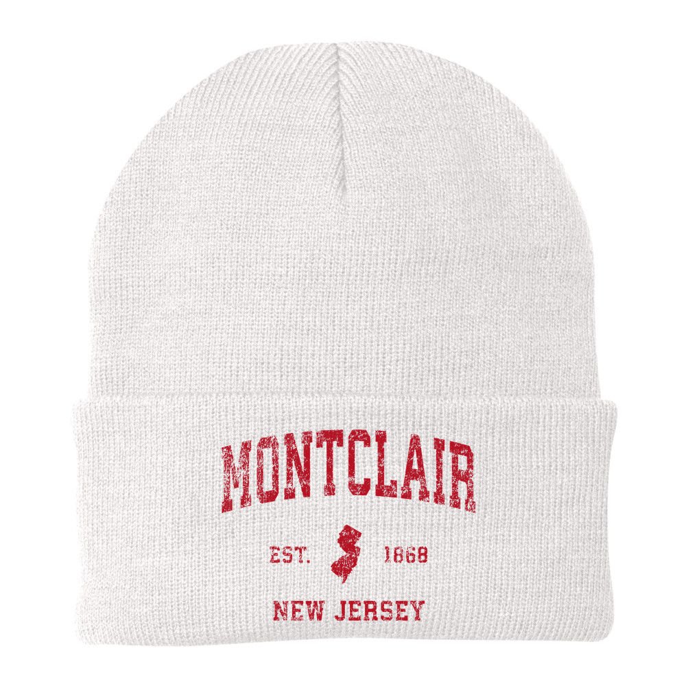 Montclair New Jersey Nj Vintage Sports Design Red Print Beanie