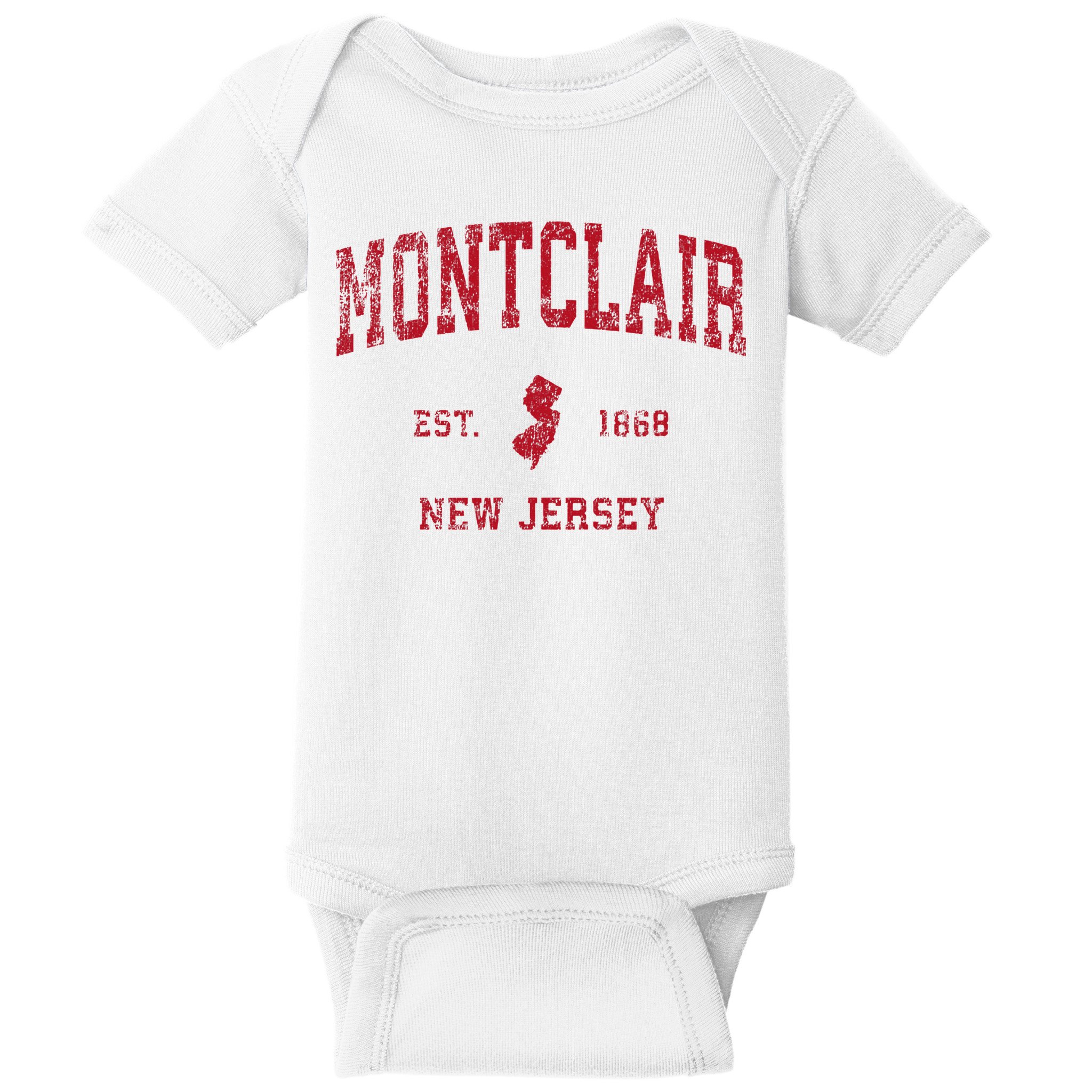 Montclair New Jersey Nj Vintage Sports Design Red Print Baby Bodysuit