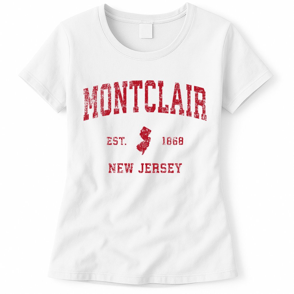 Montclair New Jersey Nj Vintage Sports Design Red Print Womens T-Shirt