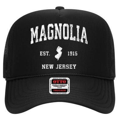 Magnolia New Jersey Nj Vintage Athletic Sports High Crown Mesh Back Trucker Hat