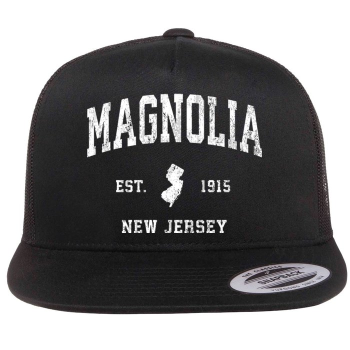 Magnolia New Jersey Nj Vintage Athletic Sports Flat Bill Trucker Hat