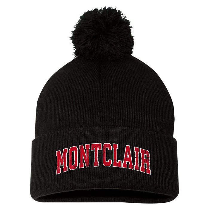 Montclair New Jersey Nj Vintage Sports Design Red Design Pom Pom 12in Knit Beanie