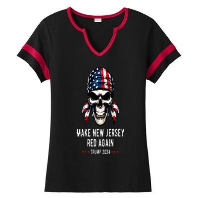 Make New Jersey Red Again Skull Republican Trump 2024 Ladies Halftime Notch Neck Tee