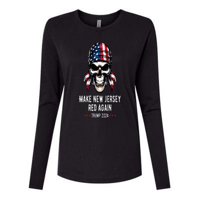 Make New Jersey Red Again Skull Republican Trump 2024 Womens Cotton Relaxed Long Sleeve T-Shirt