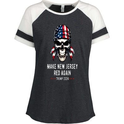 Make New Jersey Red Again Skull Republican Trump 2024 Enza Ladies Jersey Colorblock Tee