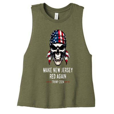 Make New Jersey Red Again Skull Republican Trump 2024 Women's Racerback Cropped Tank