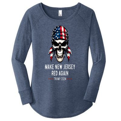 Make New Jersey Red Again Skull Republican Trump 2024 Women's Perfect Tri Tunic Long Sleeve Shirt