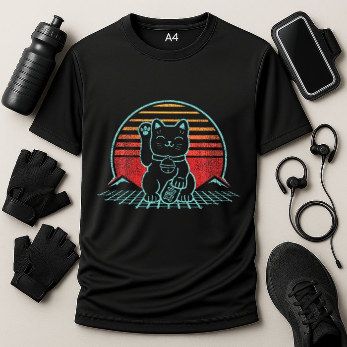 Maneki Neko Japanese Lucky Cat Retro Aesthetic Kawaii Cooling Performance Crew T-Shirt