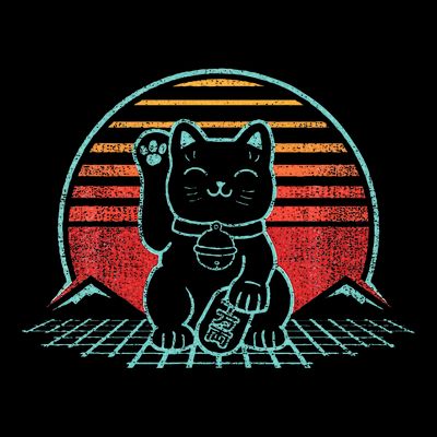 Maneki Neko Japanese Lucky Cat Retro Aesthetic Kawaii T-Shirt