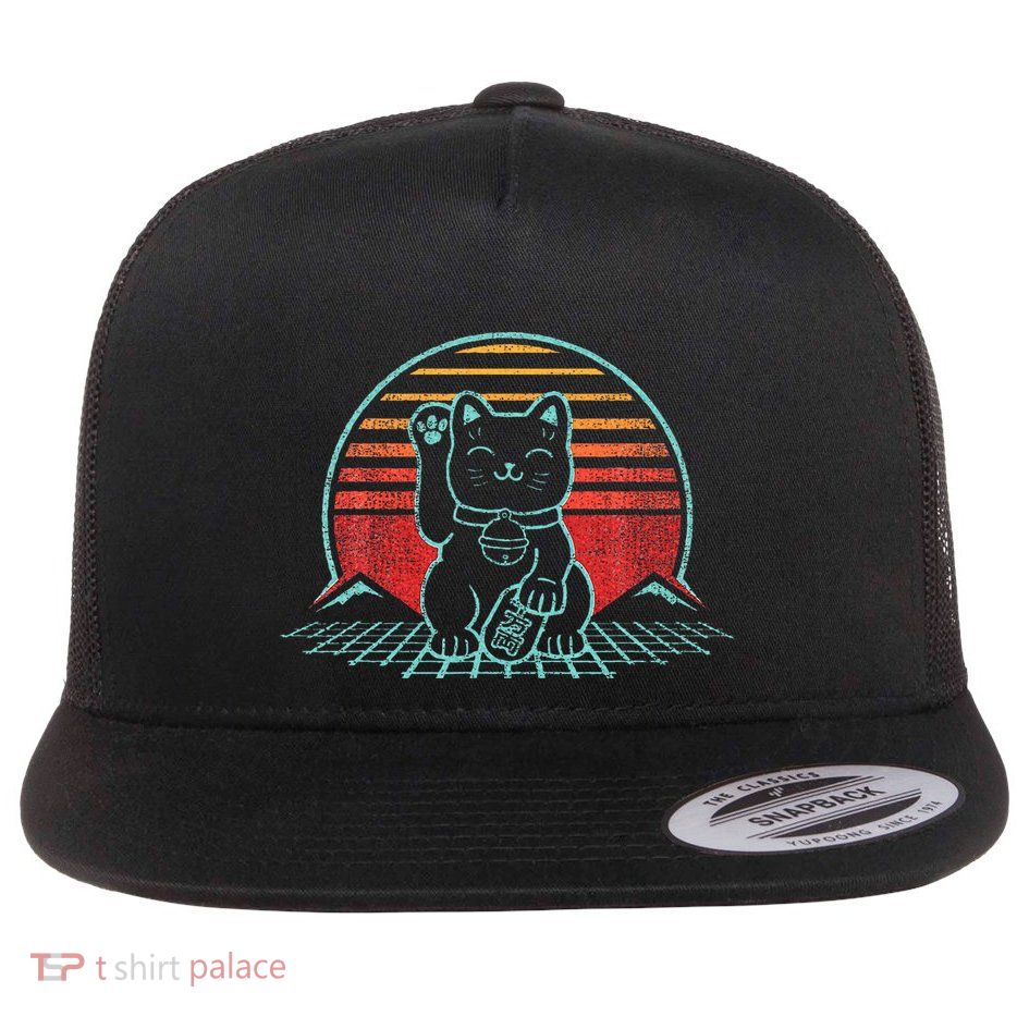 Maneki Neko Japanese Lucky Cat Retro Aesthetic Kawaii Flatbill Hat