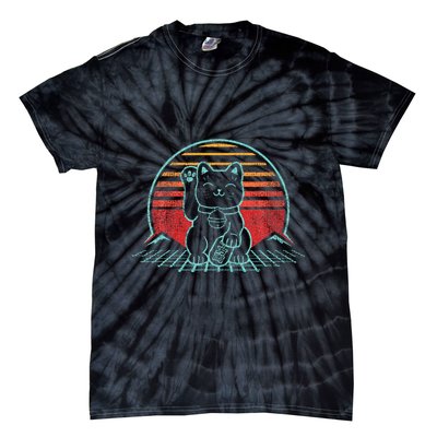 Maneki Neko Japanese Lucky Cat Retro Aesthetic Kawaii Tie-Dye T-Shirt