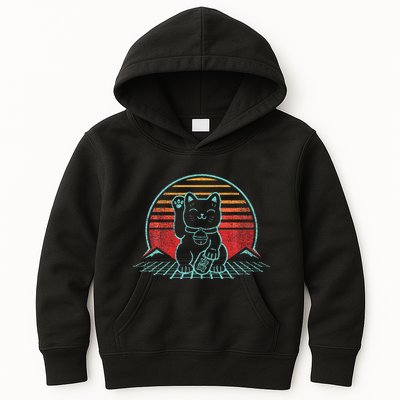 Maneki Neko Japanese Lucky Cat Retro Aesthetic Kawaii Kids Hoodie