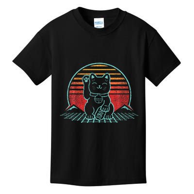Maneki Neko Japanese Lucky Cat Retro Aesthetic Kawaii Kids T-Shirt