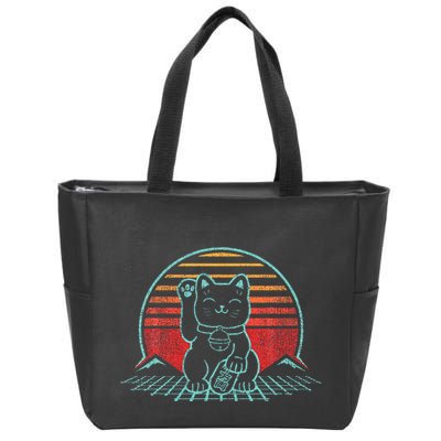 Maneki Neko Japanese Lucky Cat Retro Aesthetic Kawaii Zip Tote Bag