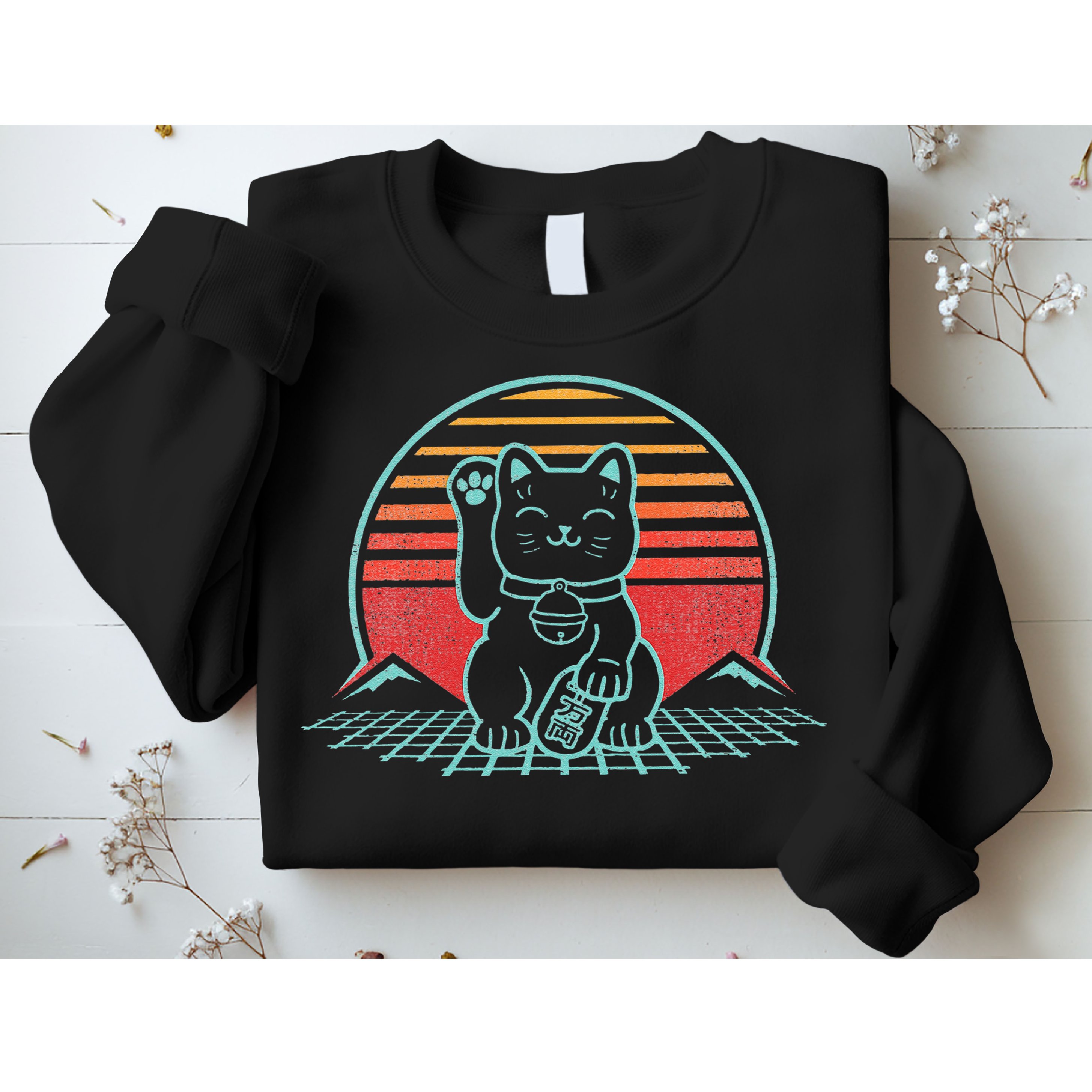 Maneki Neko Japanese Lucky Cat Retro Aesthetic Kawaii  Sweatshirt
