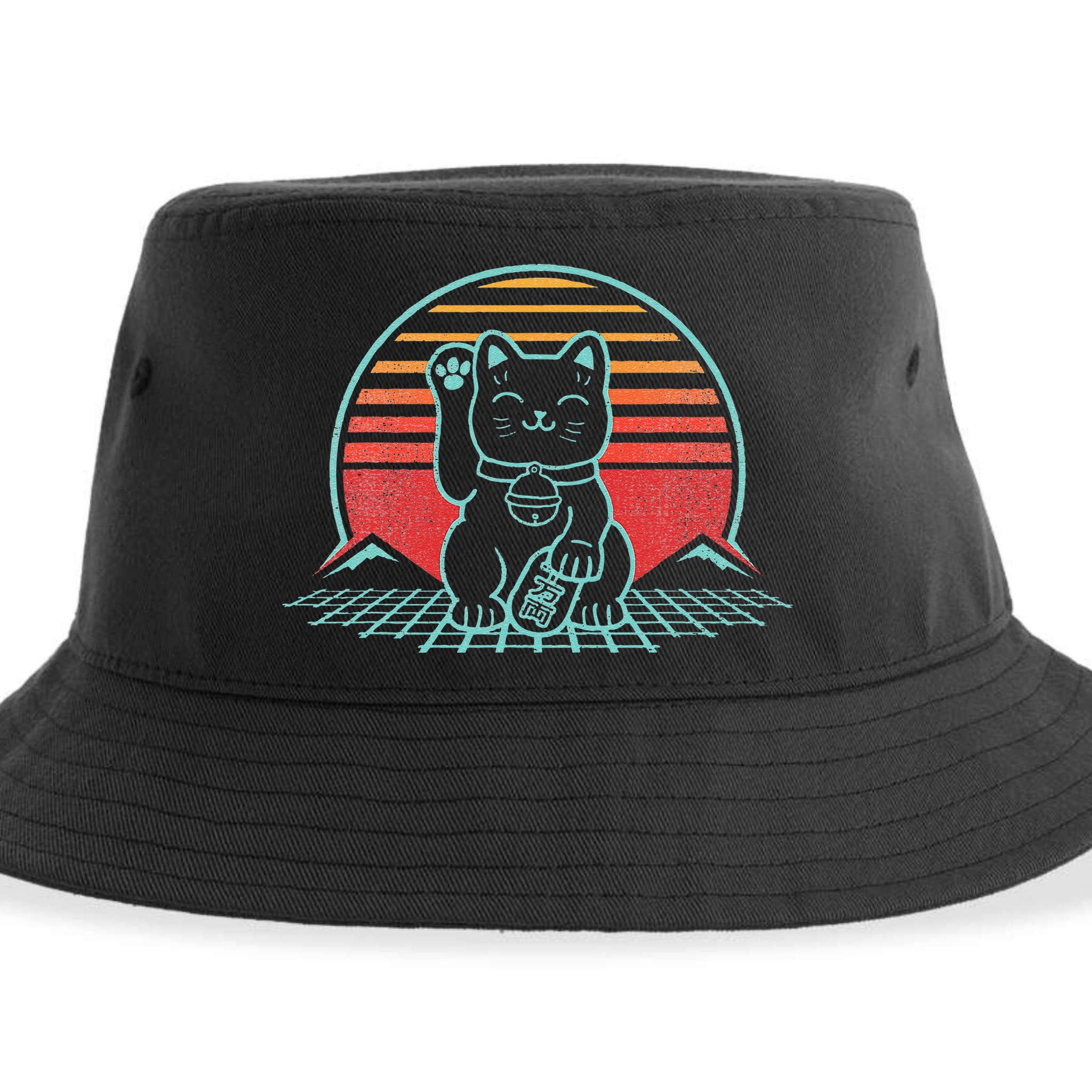 Maneki Neko Japanese Lucky Cat Retro Aesthetic Kawaii  Sustainable Bucket Hat