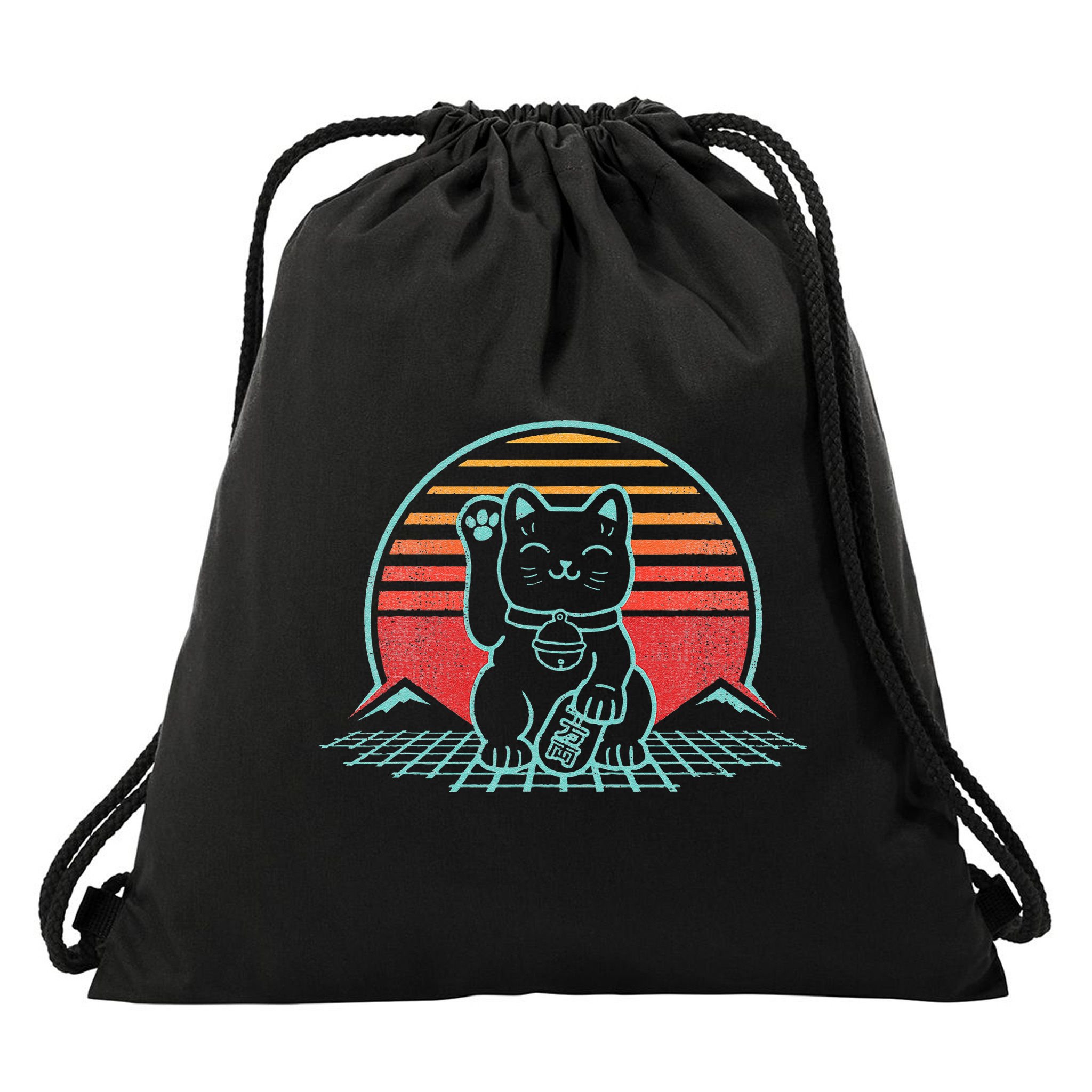 Maneki Neko Japanese Lucky Cat Retro Aesthetic Kawaii  Drawstring Bag